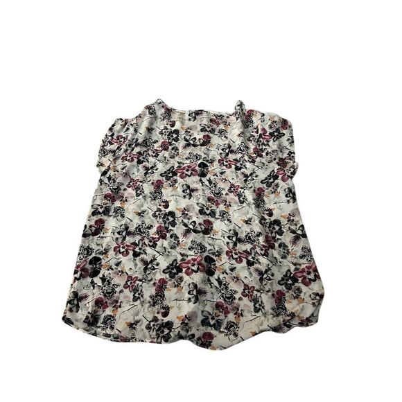 Premiere Studios Women's Floral Blouse Size L Multicolor Short Sleeve Casual Top - Picture 2 of 6
